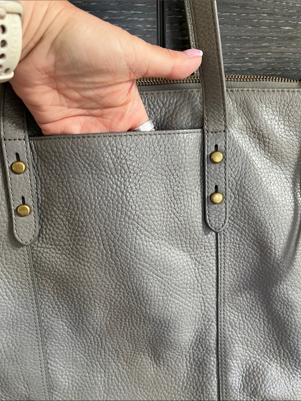 Fossil Grey Leather Tote Bag - Picture 6 of 13